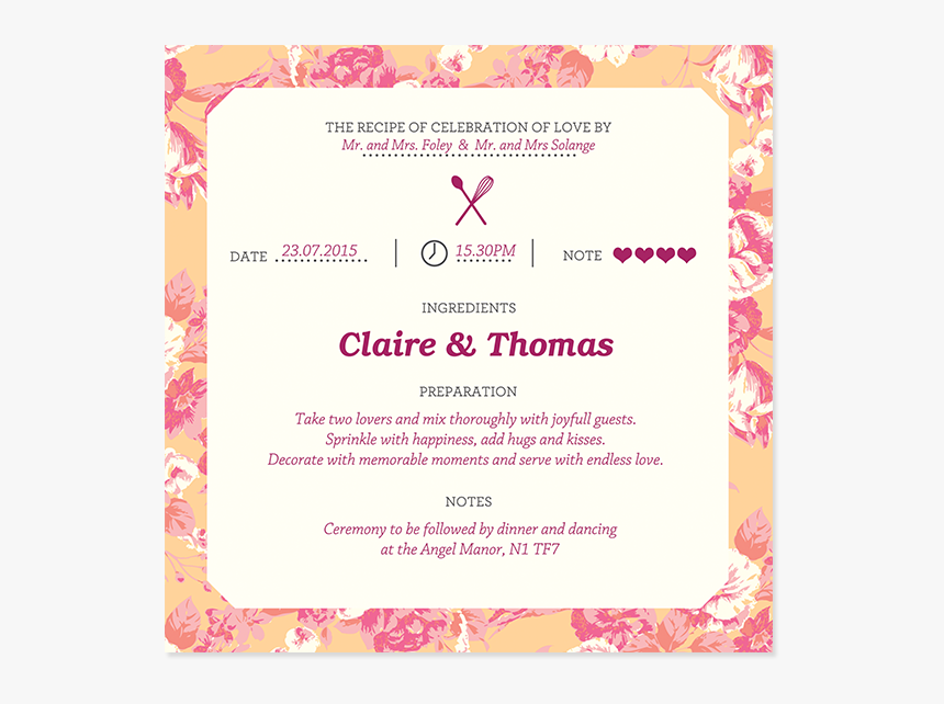 Invitation Recette Du Bonheur Pepperandjoy Uk - Faire Part Naissance Recette, HD Png Download