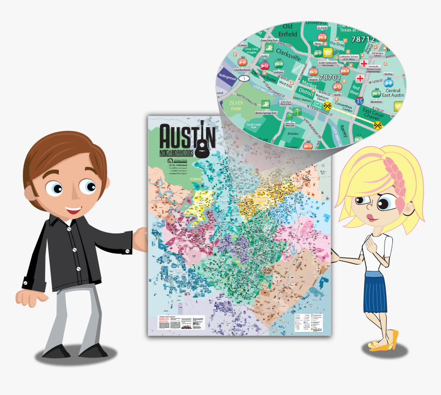 Neighborhood Map Of Austin Texas Printed - Cartoon, HD Png Download