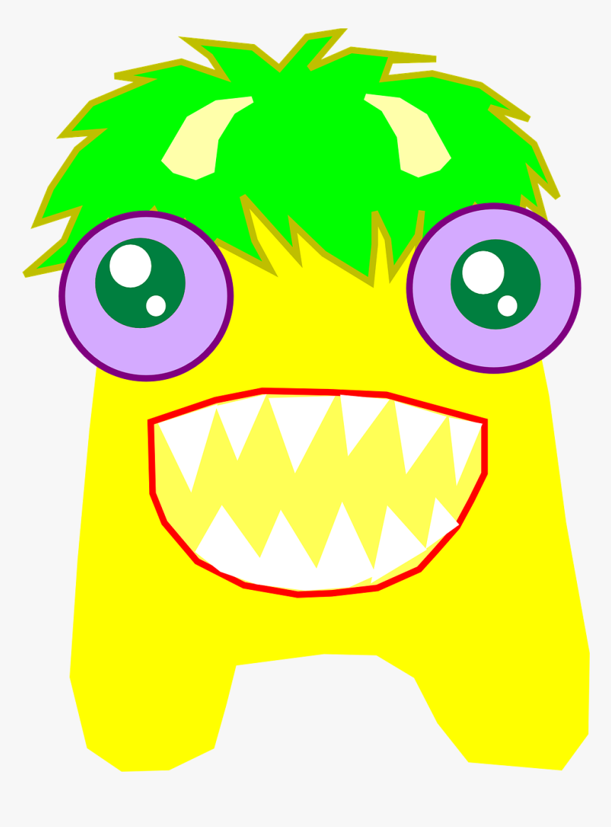 Monster, Roar, Alien, Happy, Grin, Sharp, Teeth, Yellow - Clip Art, HD Png Download