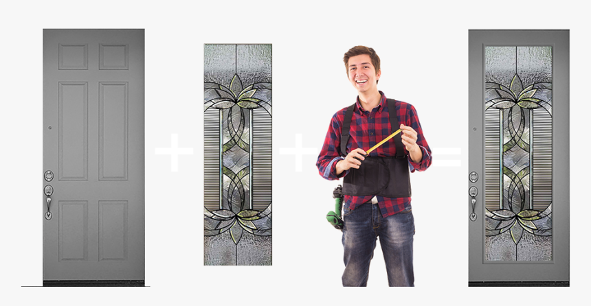 Decorative Glass Door Insert Being Installed By Installer - Door, HD Png Download
