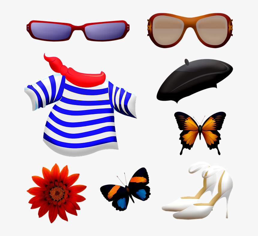 Clothing Accessories, Beret, Sunglasses, Shoes - Butterfly, HD Png Download