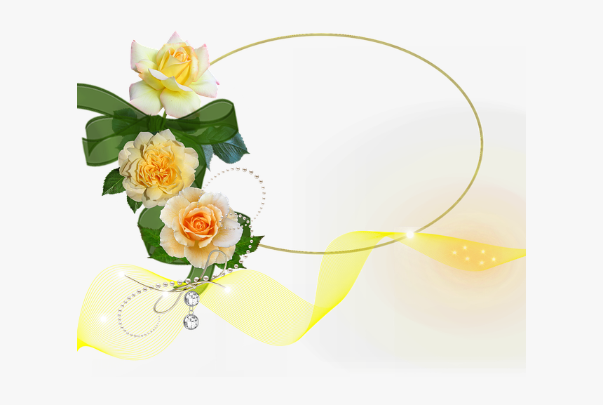 Cluster, Whitish Yellow Roses, Bow, Transparent - Moldura De Rosas Amarela, HD Png Download