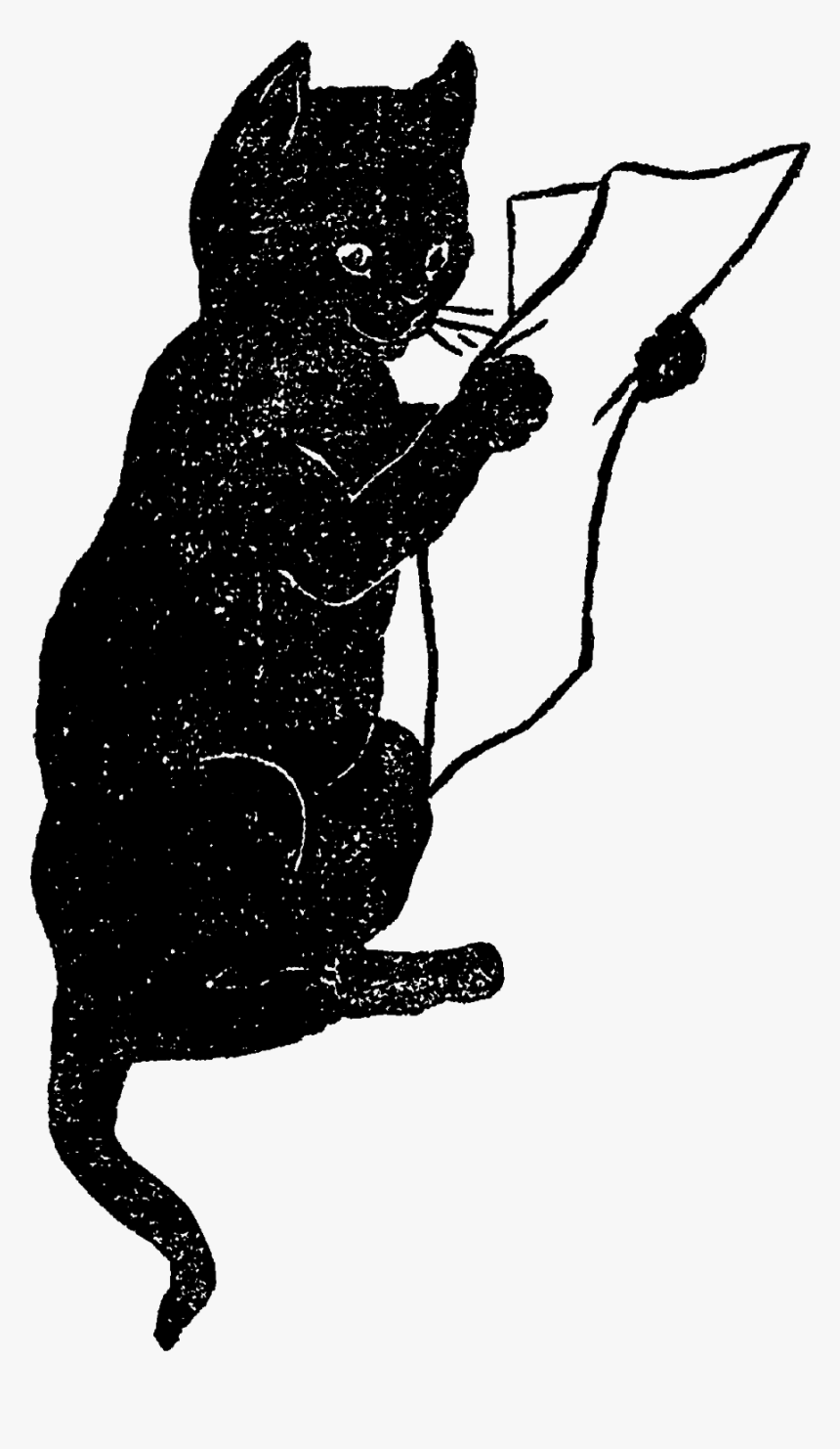 Black Cat Antique Illustration Funny Animal Clipart - Cat Clip Art, HD Png Download