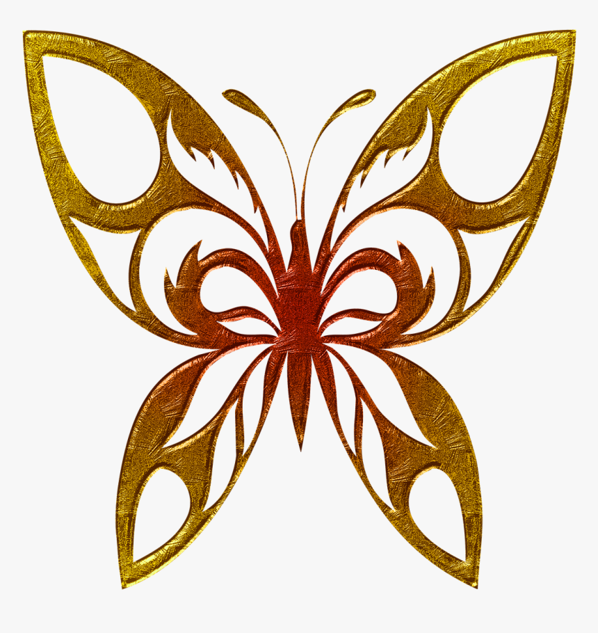 Butterfly, Abstract, Gold Embossed, Beautiful, Png - Butterfly Silhouette Svg Png, Transparent Png