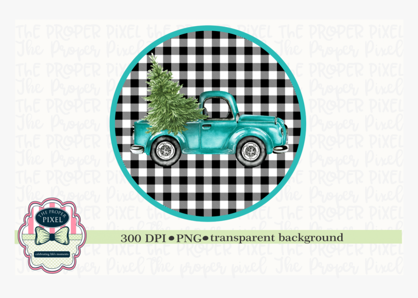Vintage Truck With Christmas Tree Sublimation Printable - Buffalo Plaid Christmas Tree, HD Png Download
