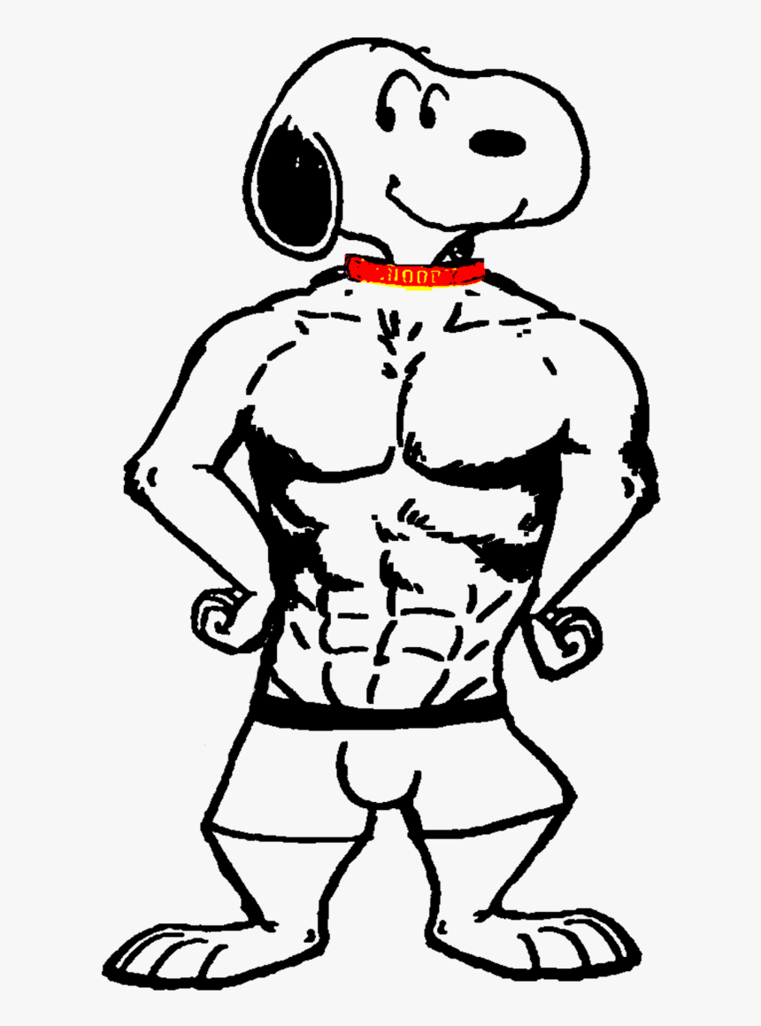 Muscle Man Line Art Vector Png Jpg Black And White - Buff Snoopy Clear Background, Transparent Png