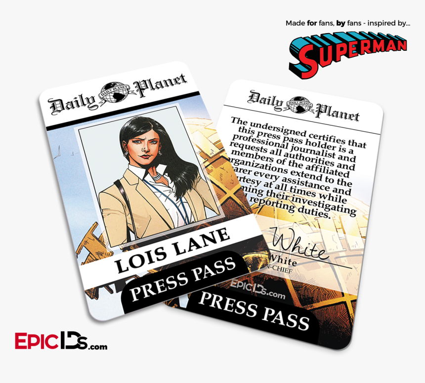 Superman Classic Comic Daily Planet Press Pass Cosplay - Daily Planet Press Pass Lois Lane, HD Png Download