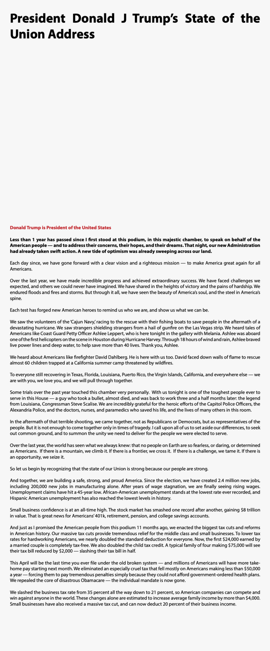 President Donald J Trump S State Of The Union Address - Powerhouse Mechanic, HD Png Download