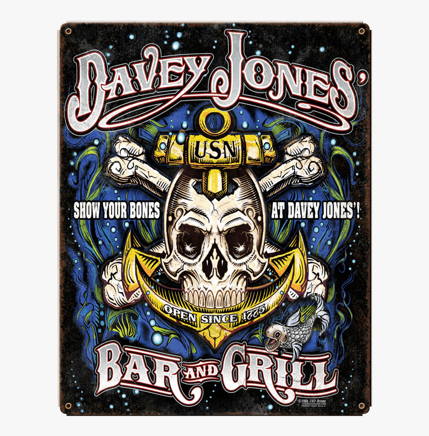 Usn Davey Jones Bar & Grill Vintage Steel Sign - Emblem, HD Png Download
