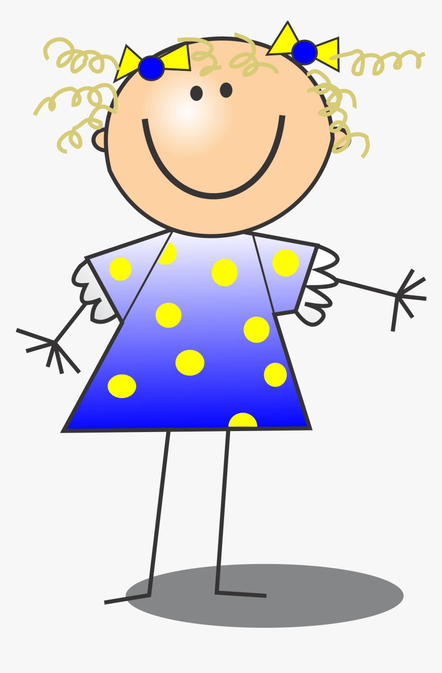 Girl Smiling Curly Hair - Stick Figure Girl Clipart, HD Png Download