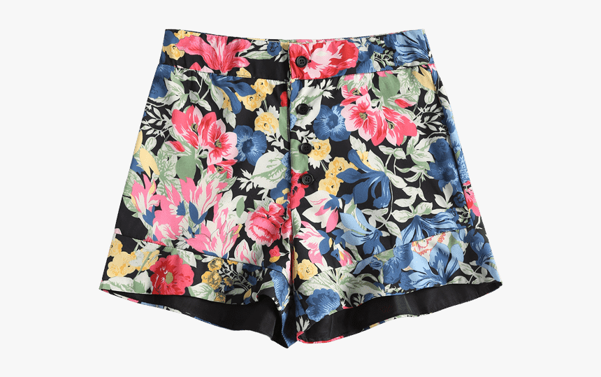 Floral Print Button Fly High Waisted Shorts 
 Class - Board Short, HD Png Download
