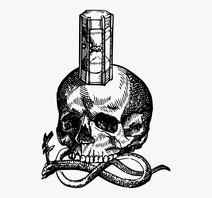 Hourglass, Medieval, Skull, Snake, Woodcut - Skull Snake Hourglass, HD Png Download