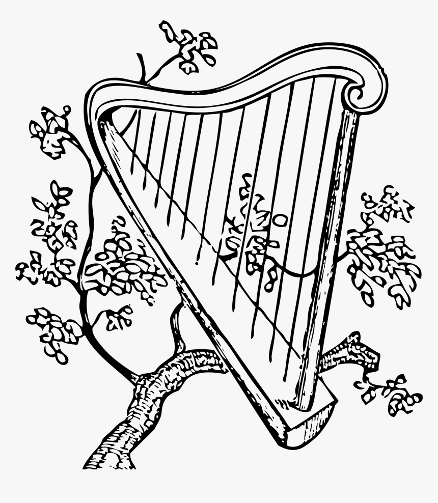 Harp And Branch Clip Arts - Harp Coloring Page, HD Png Download