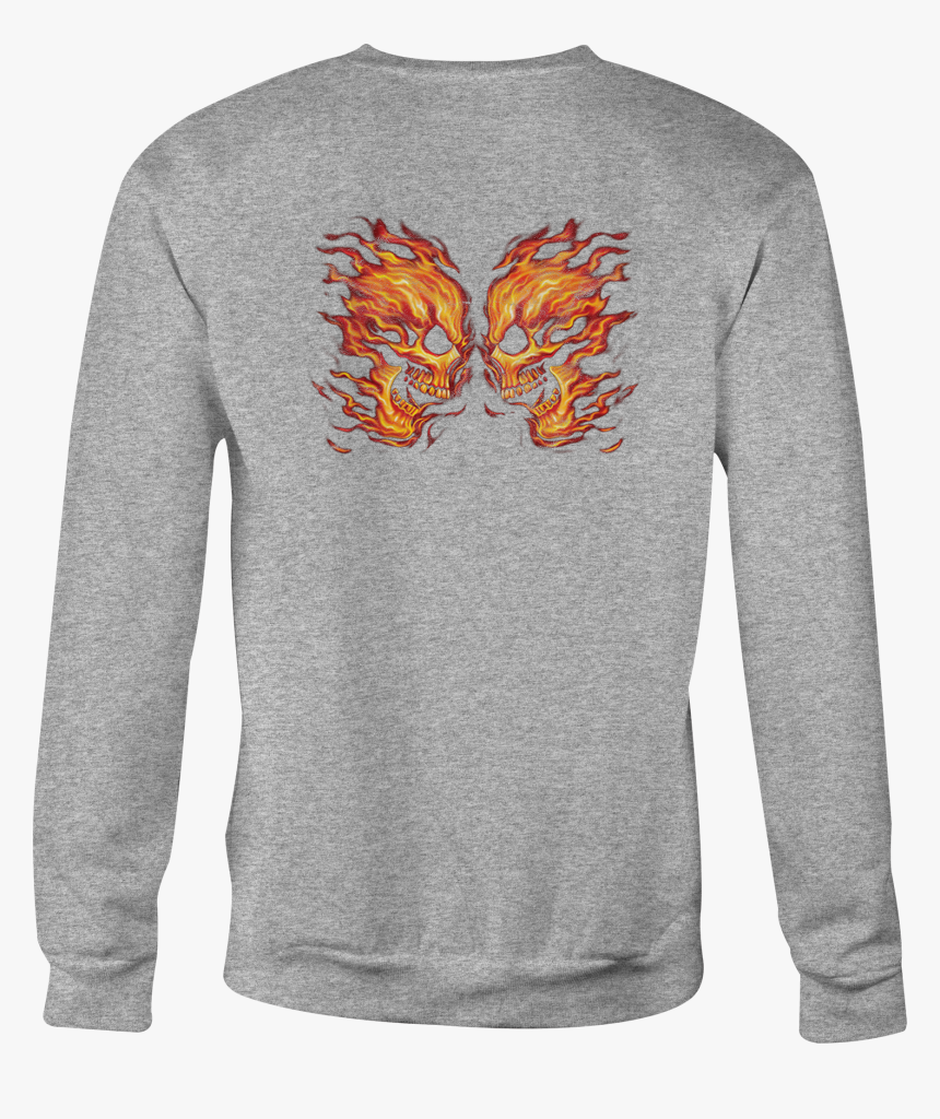 Motorcycle Crewneck Sweatshirt Flaming Fiery Skull - Long-sleeved T-shirt, HD Png Download