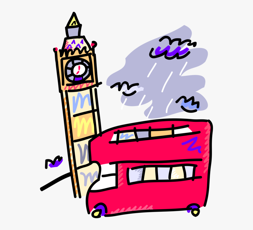 Vector Illustration Of Double-decker Bus In London, - Big Ben Clip Art, HD Png Download