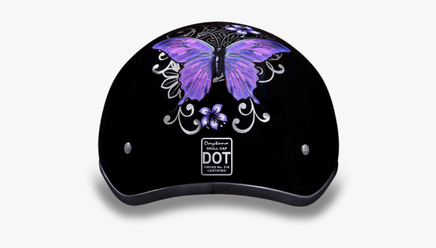 Daytona Women Purple Butterfly Dot Skull Cap Motorcycle - Butterfly Purple On Helmet, HD Png Download