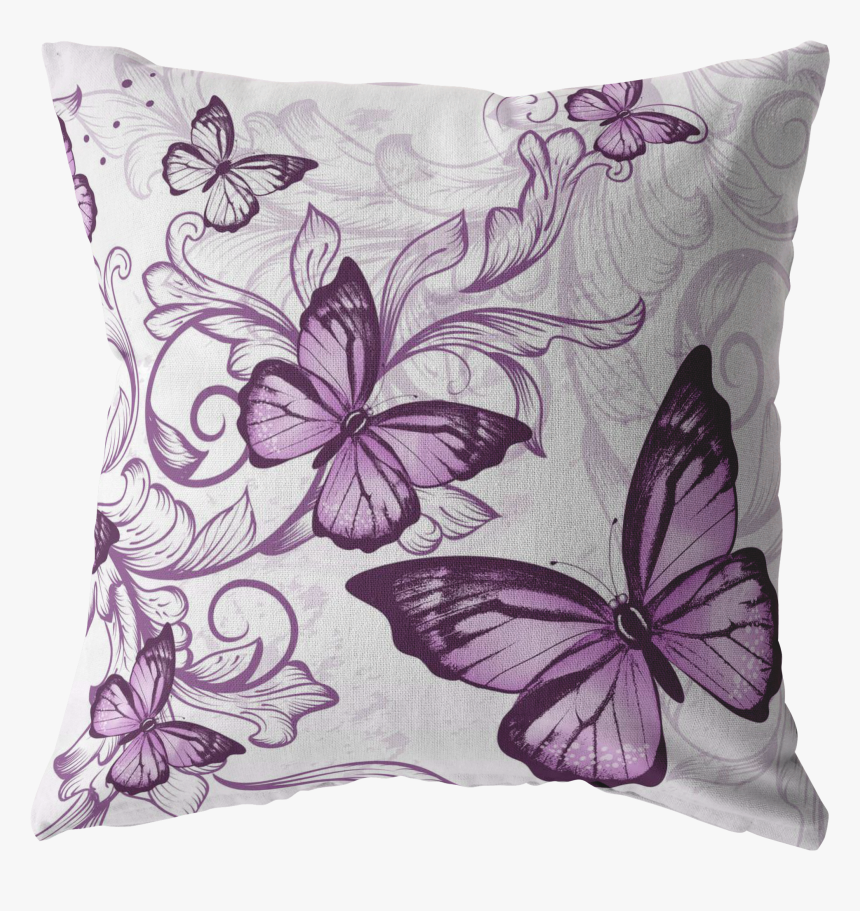Purple Butterfly Pillow In White - Cushion, HD Png Download