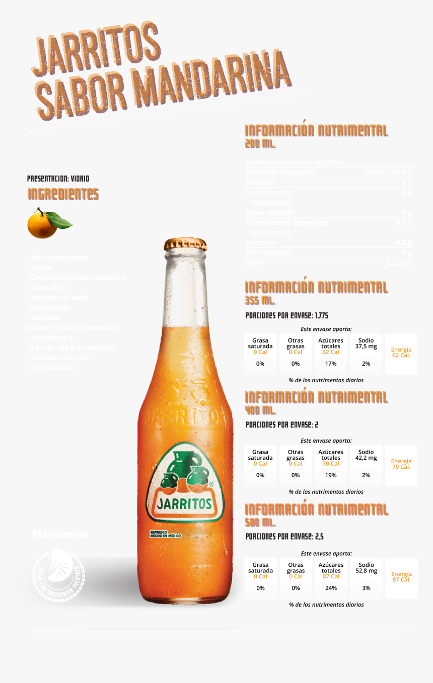 Información Nutrimental De Jarritos - Glass Bottle, HD Png Download