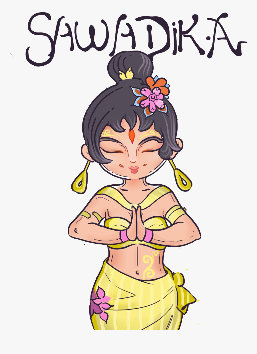 Hand Drawn Illustration Thai Girl Png And Psd - Greetings In Thailand Sawadika Cartoon Clipart, Transparent Png