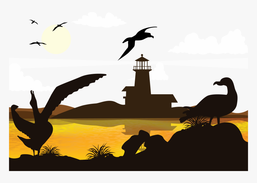 Lighthouse Sunset Silhouette Png Download - صور ظليه مدينة غروب, Transparent Png