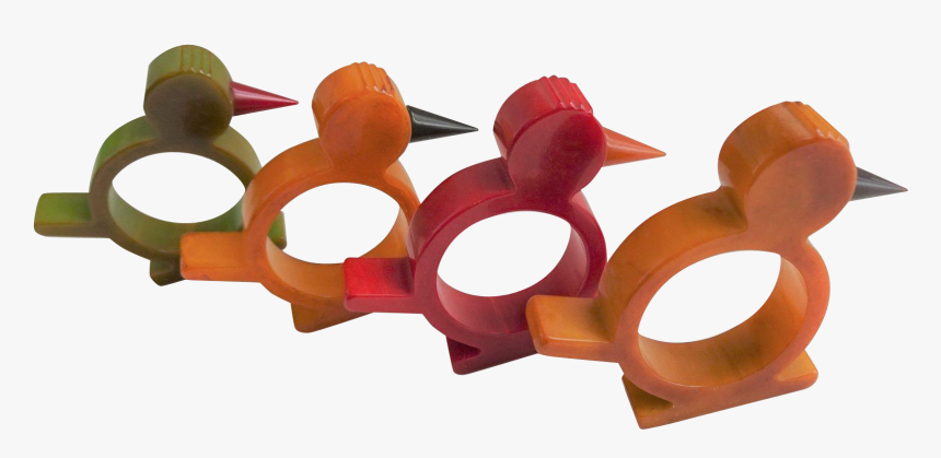 Bakelite Bird Napkin Rings Vintage 1940s Red Green - Wood, HD Png Download
