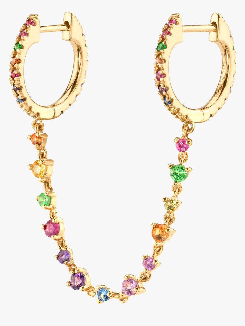 Rainbow Double Huggie With Tennis Chain - Earrings, HD Png Download