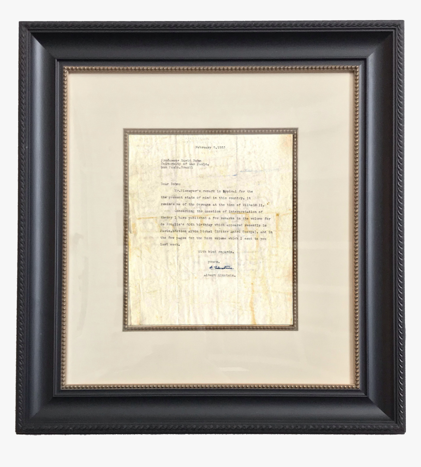 Letter From Albert Einstein Referencing Quantum Mechanics, - Picture Frame, HD Png Download