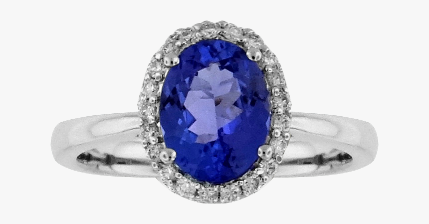 14k White Gold Ring With Oval Tanzanite And Diamonds - Pre-engagement Ring, HD Png Download