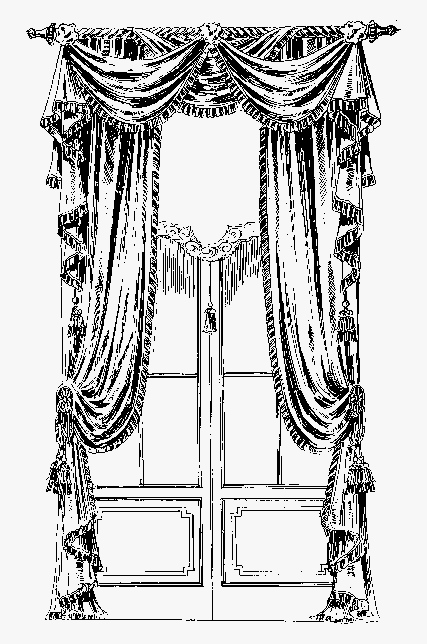 Drawing Black And White Curtains, HD Png Download