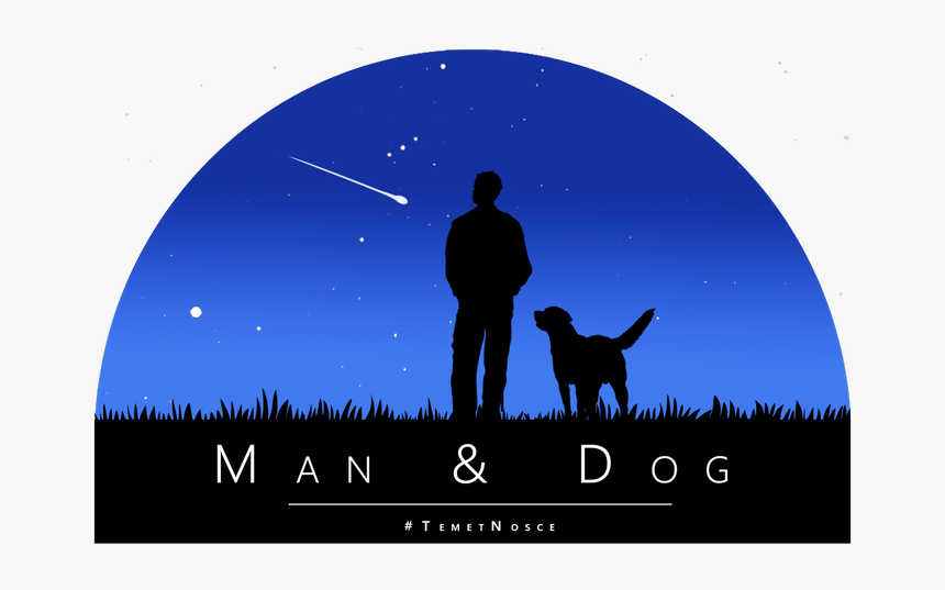 Of A Man And Dog Sitting And Watching The Night Sky - Man And Dog Sitting Silhouette, HD Png Download