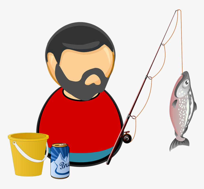Angler, Bait, Beer, Bucket, Catch, Comic Characters - Clipart Fisherman Png, Transparent Png