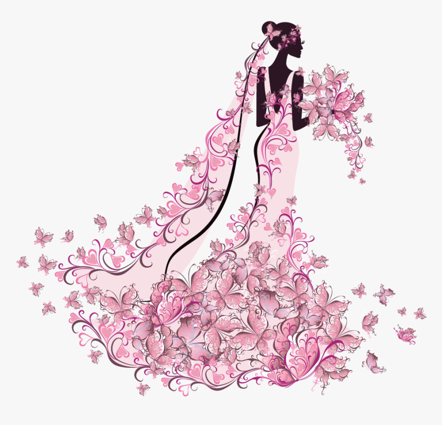 Pink Butterfly Bride - Transparent Background Bride Clipart, HD Png Download