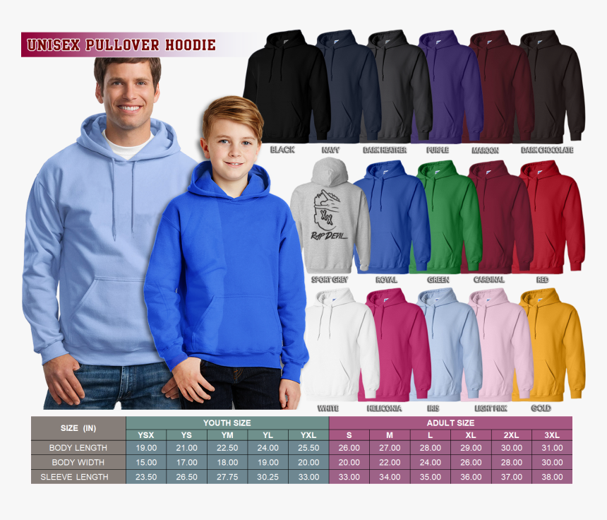 Size Chart - Hoodie, HD Png Download