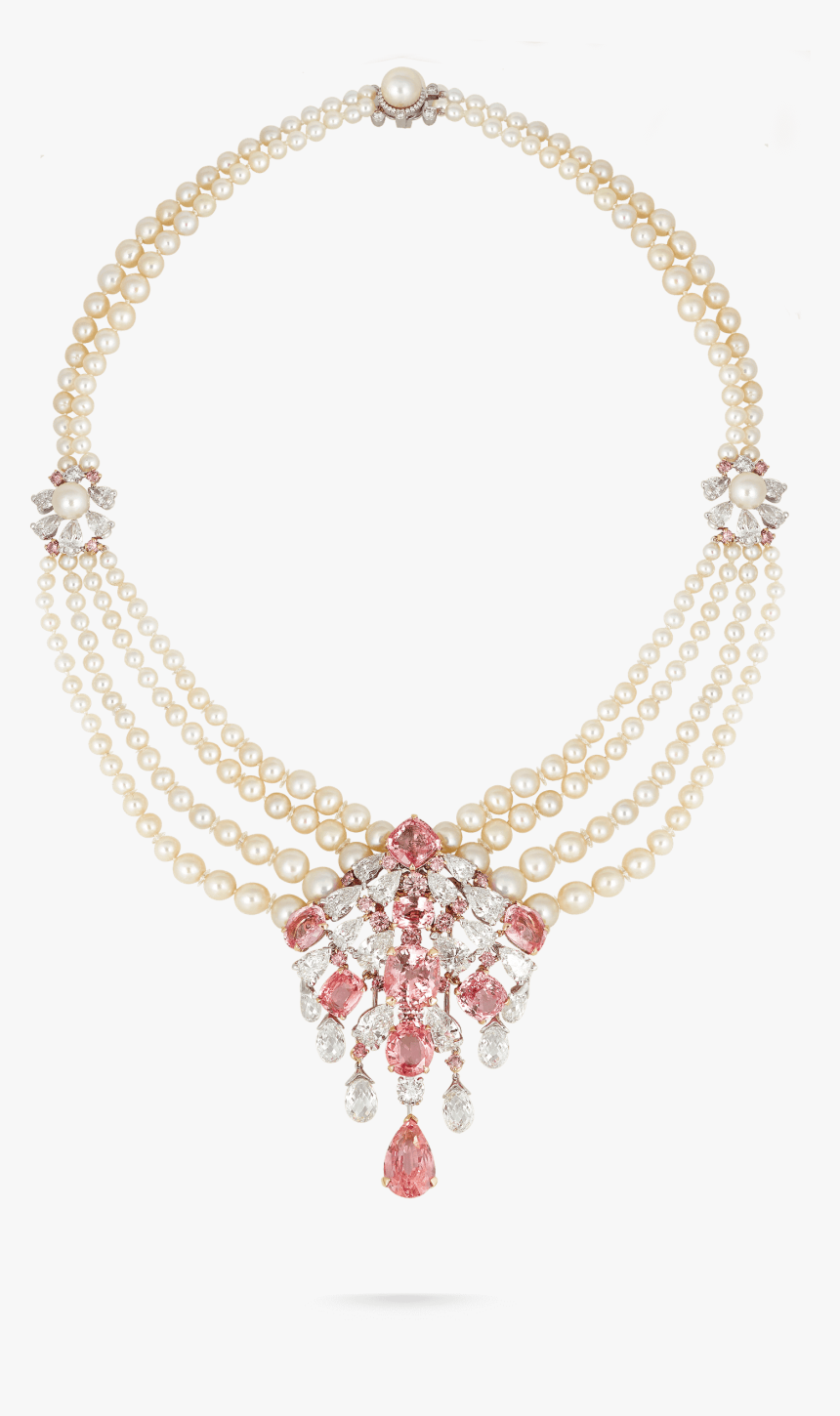 Padparadscha Sapphire And Pearl Necklace - Necklace, HD Png Download