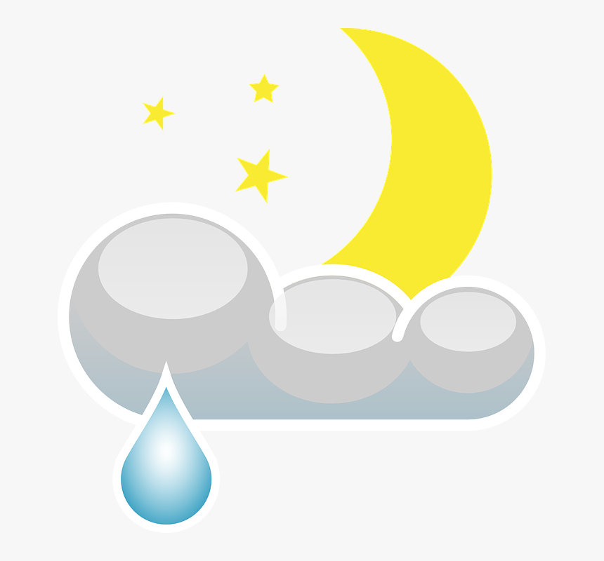Moon, Stars, Night, Cloudy, Rainy, Rain, Clouds - Night Clipart Png, Transparent Png