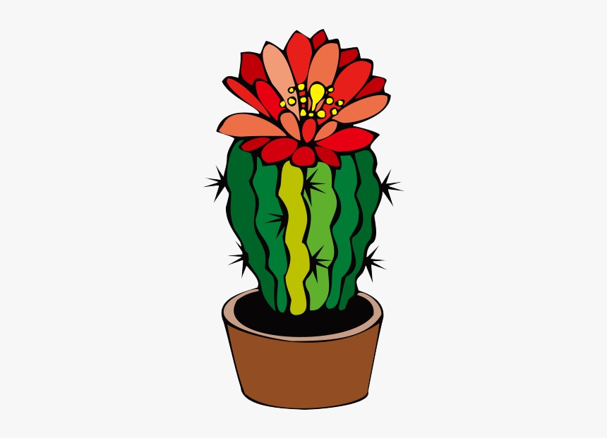 Barrel Cactus Clipart - Cactus With Flower Clipart, HD Png Download