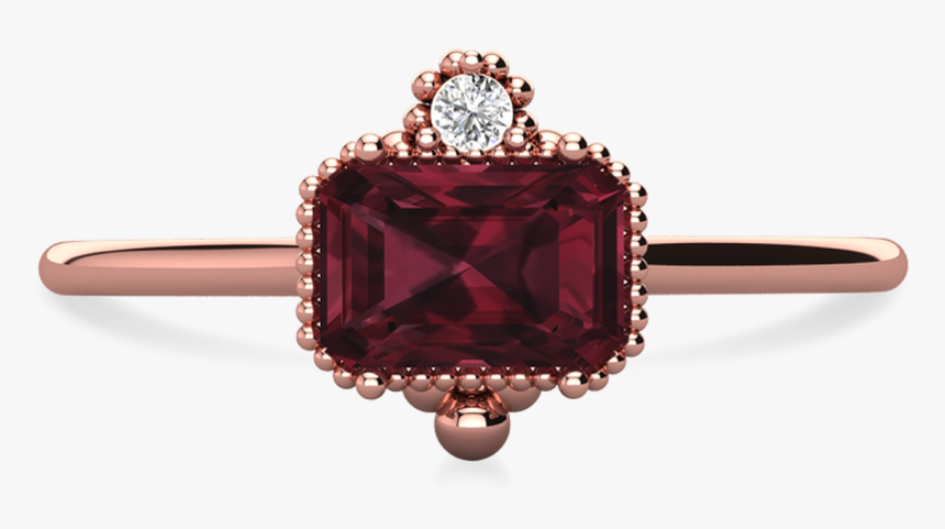 Vintage Inspired Ethical Emerald Cut Garnet Ring - Engagement Ring, HD Png Download
