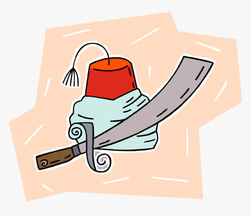Vector Illustration Of Turkish Fez Hat And Kilij Curved, HD Png Download