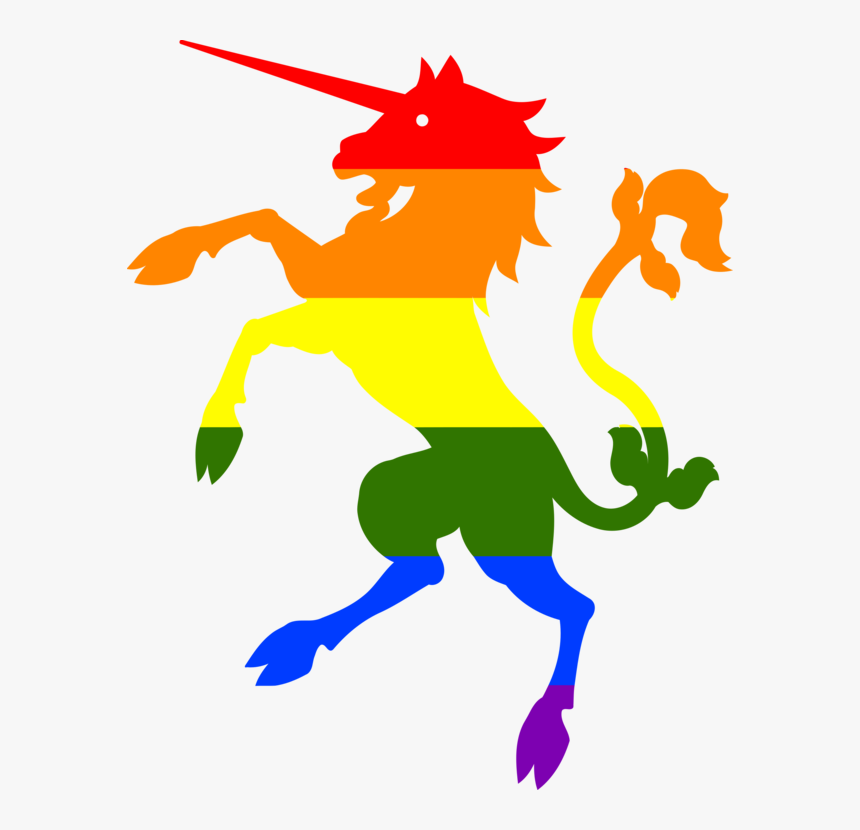 Area,animal Figure,fictional Character - Rainbow Flag With Unicorn, HD Png Download