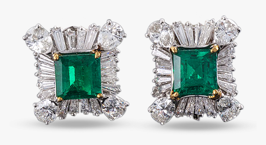 Colombian Emerald And Diamond Earrings, - Green Diamond Earrings, HD Png Download