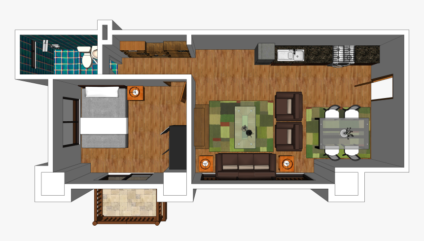 One Bedroom Unit With Balcony - Floor Plan, HD Png Download