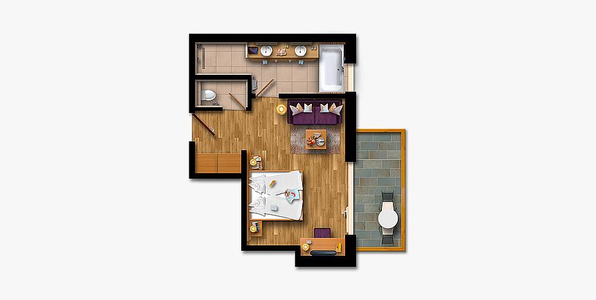 Double Room With Balcony - Floor Plan, HD Png Download