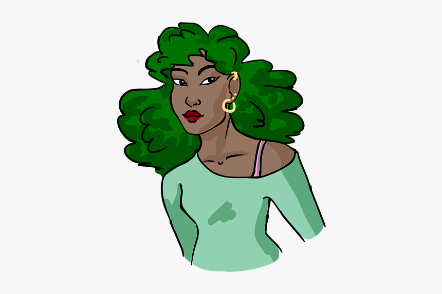 Black Woman, Black Lady, Green Hair, Fashion, Lady - Cartoon, HD Png Download
