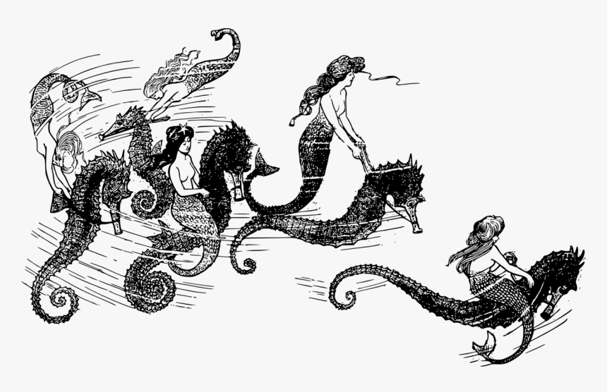 Fiction,chariot,art - Mermaid Riding A Seahorse, HD Png Download