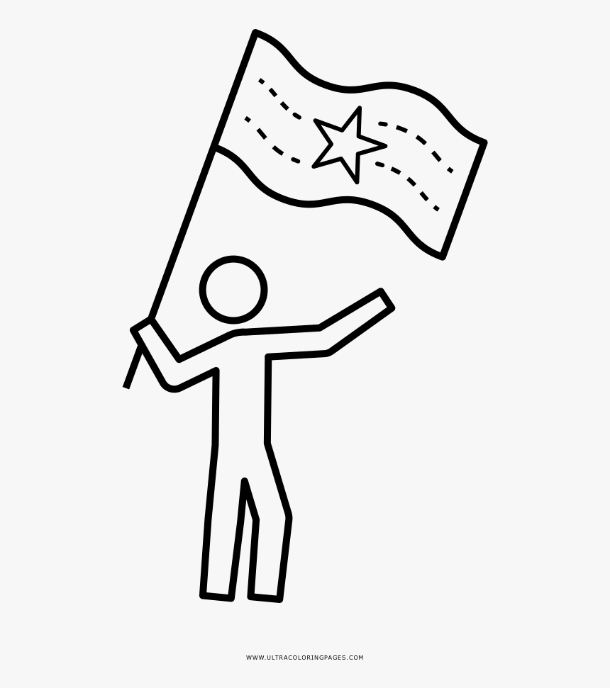 Waving Flag Coloring Page - Cartoon, HD Png Download