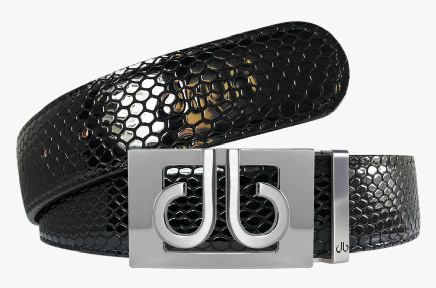 Black Snakeskin Textured Leather Belt With Silver Thru - Belt, HD Png Download
