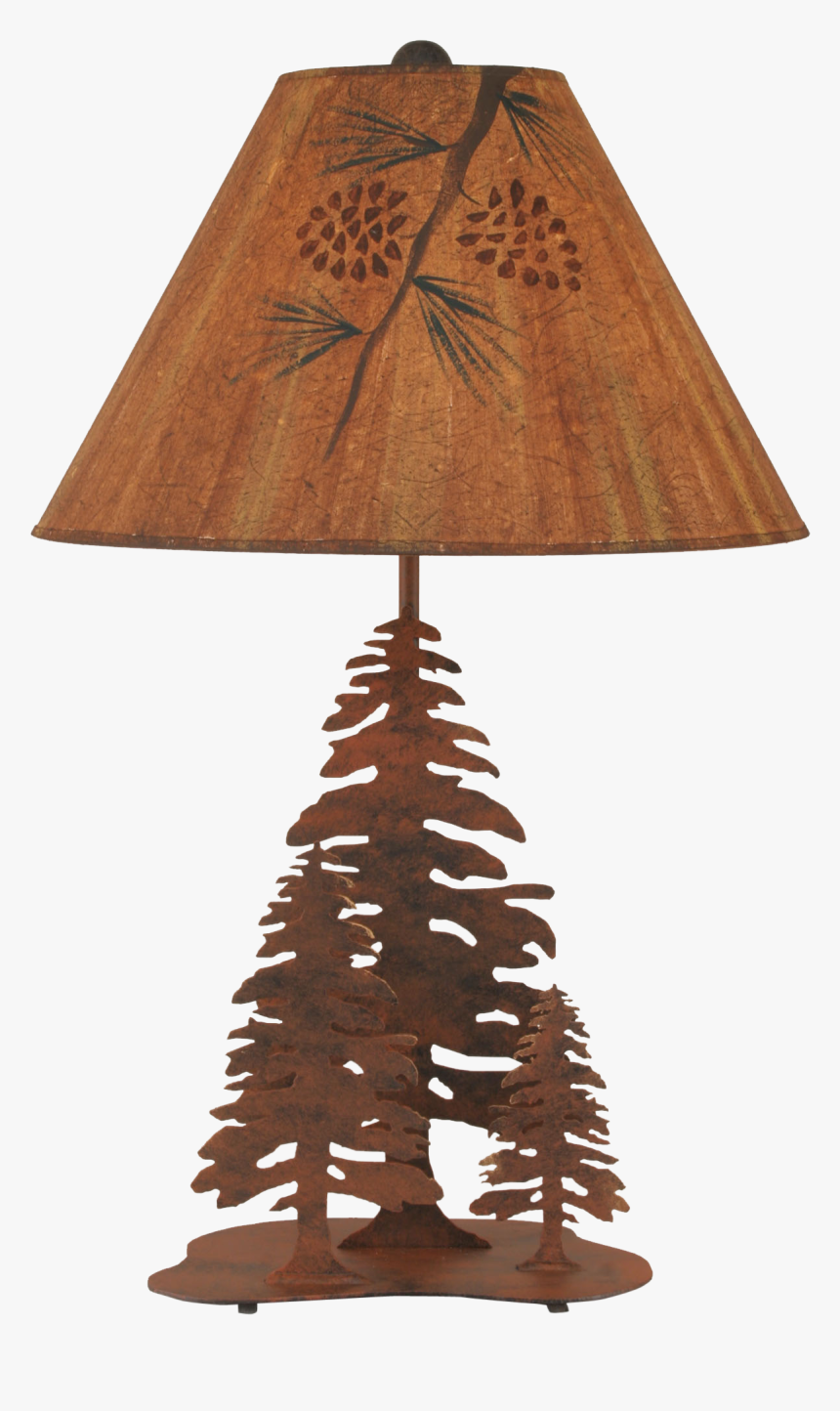 Rust 3 Tree Table Lamp W/ Pine Branch Shade - Electric Light, HD Png Download
