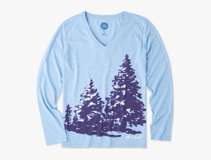 Women S Snowy Trees Long Sleeve Cool Vee - Long-sleeved T-shirt, HD Png Download