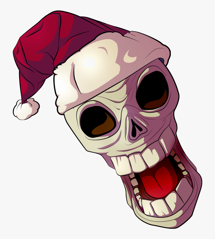 Cartoon Skull In A Santa Hat By Eballen - Skull With Christmas Hat, HD Png Download