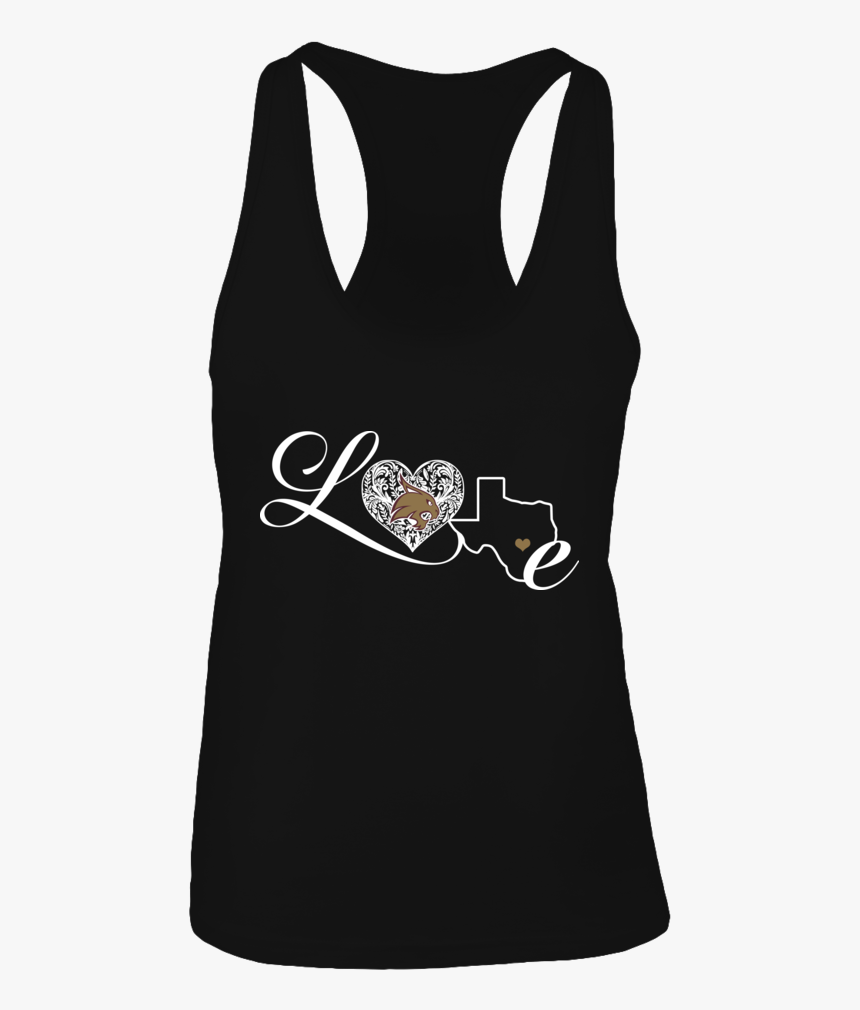 Love Texas State Bobcats Pattern Heart State Outline - Active Tank, HD Png Download